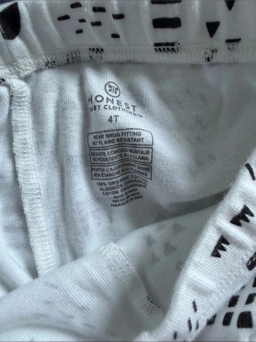Honest Baby White and Black Patterned Cotton Pajama Set 4T